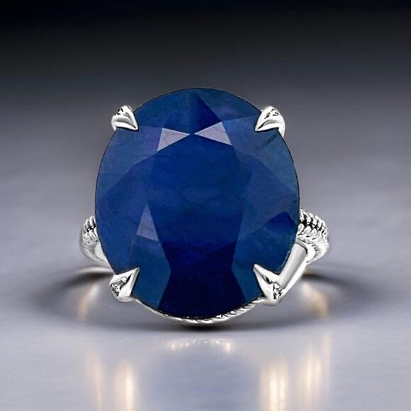Natural Solitaire Sapphire Ring 6.5 14k W Gold 16.5 TCW Certified $2,950 310620 - Picture 5 of 11